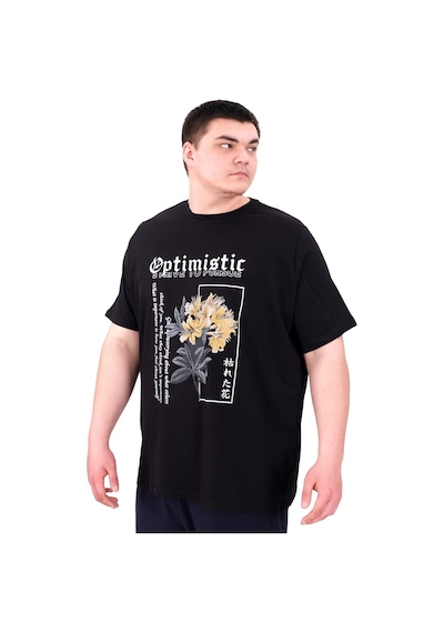 Mode Xl Büyük Beden Erkek T-shirt Bisiklet Yaka Optımıstıc U25028 Siyah Siyah
