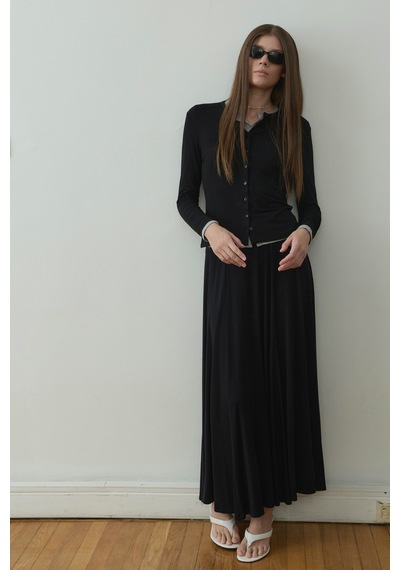 Suud Collection Siyah Kate Dökümlü Uzun Etek