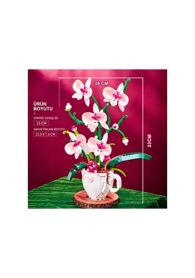 Kahve Fincanında Pembe Orkide Yapım Seti 567 Parça Botanik Koleksiyonu 8+ Yaş