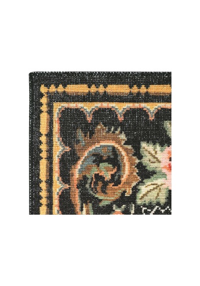 Cool Halı Happy Siyah Halı Vintage Otantik Gül Çiçek Desenli Kaymaz Dekoratif Klasik Salon Halısı