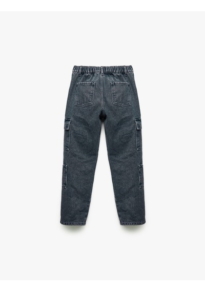 Koton Pamuklu Cep Detaylı Loose Fit Kargo Cepli Denim Pantolon Gri 6wkb40037td Gri