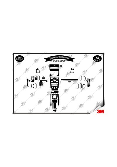 Renault Megane 2 Analog 2003-2009 Torpido Konsol Trim Göğüs Maun Kaplama Set 55 Parça Siyah Renk