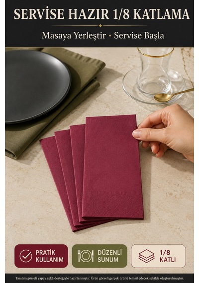 33x33 Cm Bordo Garson Katlama Peçete 100 Adet 2 Katlı Kadınlar Günü Davet Parti Sofra Kağıt Peçetesi