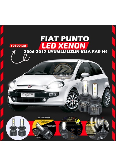 Fiat Punto 2006-2017 Uzun - Kısa Far Uyumlu Şimşek Etkili Led Xenon Premium Series H4