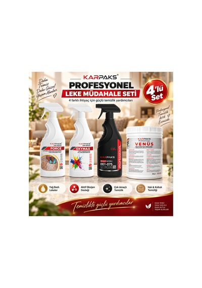 Profesyonel Halı Ve Koltuk Temizlik Seti Venüs + Force + Multi Sprey + Oxymax Güçlü Leke Çıkarıcı Paket