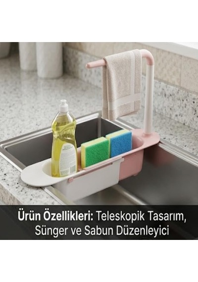 Cx7evy01 Teleskopik Evye Düzenleyici Ayarlanabilir Lavabo Organizer Sepetli Raf Pembe Diğer