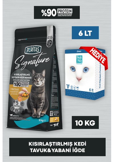 Signature Tavuklu Kısırlaştırılmış Kedi Maması 10 Kg Fresh Paty Clinic 6 Lt Kum Hediyeli