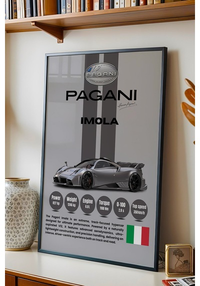 Pagani Imola Premium Araba Tablosu - V12 Teknik Özellikli İtalyan Otomobil Duvar Dekoru Siyah