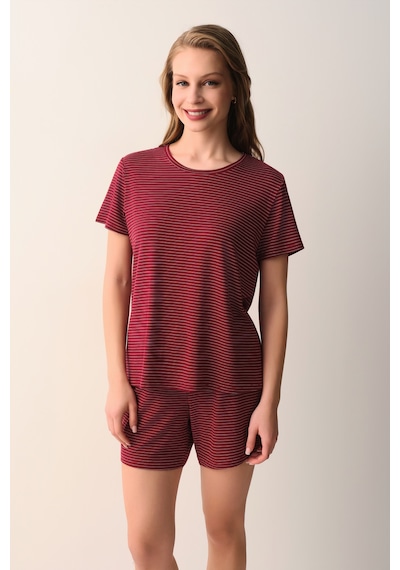 Suwen Casual Şort Pijama Takımı Sh26633667s1287 Ekru Çizgili