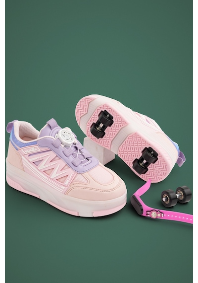 Muggo Skate Çocuk Işıklı Patenli Tekerlekli Sneaker Spor Ayakkabı Pudra