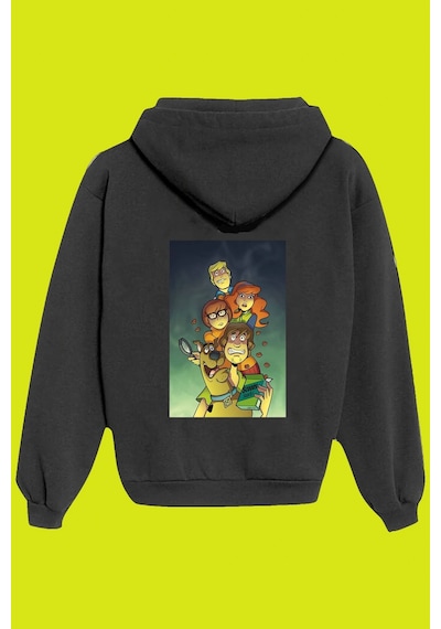 Unisex Beyaz Scooby Doo Sırt Baskılı Sweatshirt Siyah