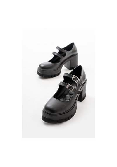 Asmi Shoes Kadın Samba İki Baletli 8 Cm Topuklu Platformlu Ayakkabı Siyah Siyah