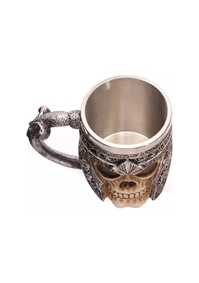 Birinci Sınıf 3d Kuru Kafa Fincan Paslanmaz Çelik Kahve, Çay, Cappuccino, Bira Gibi İçecekler İçin I Viking Skull Head Kupası İskelet Kafatası Tasarımlı Görünüm 1 Açık Ahşap