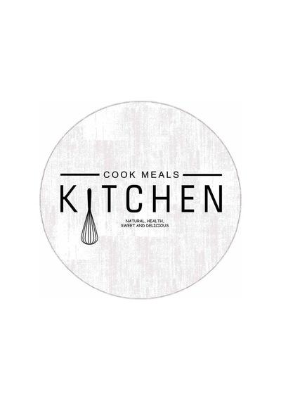 Beyaz Kaymaz Kitchen Yazılı Yuvarlak Mutfak Halısı Ar802