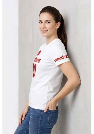 İkales Türkiye Ay Yıldız Baskılı 10 Numara Forma Tişört Taraftar T-shirt - Beyaz