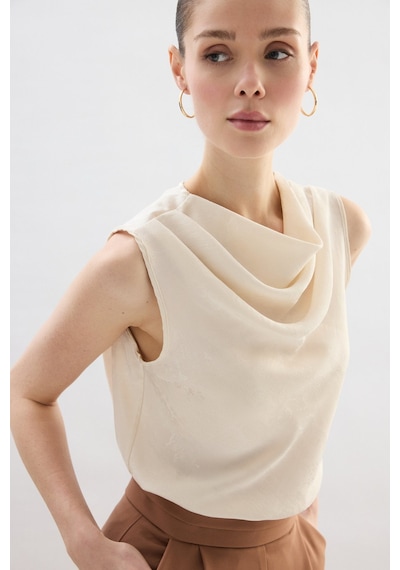 Sateen Degaje Yaka Bluz - Taş-136755 Taş