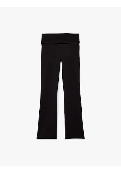 Koton Katlı Slim Fit Yüksek Bel Uzun İspanyol Paça Spor Tayt Siyah 6wak40322nk Siyah