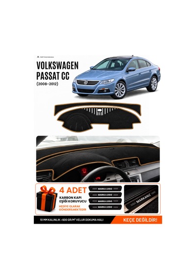 Volkswagen Passat Cc 2008-2012 Uyumlu Torpido Örtüsü, Torpido Kılıfı - Siyah Kahverengi