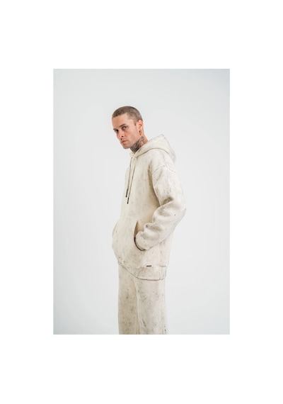 Erkek 3 İplik Pamuklu Oversize Kapşonlu Yıkamalı Sweatshirt Hoodie - Krem