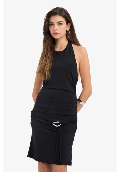 Defacto Yılbaşı Temalı Bodycon Vücudu Saran Halter Yaka Mini Elbise G5938ax25wnbk81 Siyah-bk81