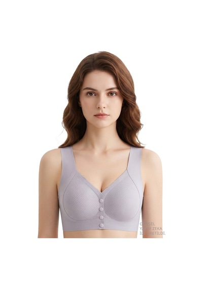 Cottonill Seamless Bra - Neriva Lila Lazer Kesim Önden Düğmeli Minimizer Kadın Sütyen
