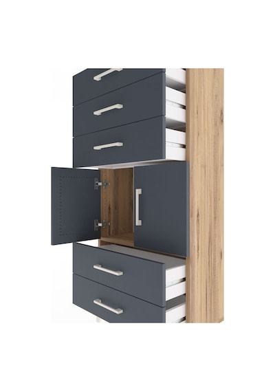 Arges Dolap Tek Raflı 5 Çekmeceli 2 Kapaklı 60x30x134 Çam-antrasit Atlas Çam