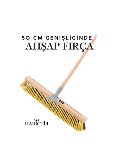 50 Cm Dış Mekan Ahşap Yer Fırçası - İnşaat Moloz Ve Bahçe Yaprak Süpürme Fırçası Sert Kıllı Süpürge