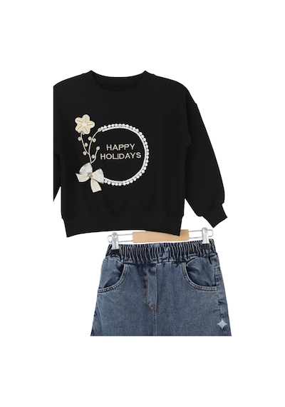 Erdem Kıds Kız Çocuk Bayramlık Günlük - Casual Geniş-bol Paça Palazzo Kot Pantolon-sweatshirt İkili Takım Siyah - Mavi Siyah - Mavi Erdem Kıds Kız Çocuk Bayramlık Günlük - Casual Geniş-bol Paça Palazzo Kot Pantolon-sweatshirt İkili Takım Siyah - Mavi Siyah - Mavi