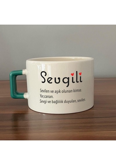 Sevgili Baskılı Yeşil Kulplu C Fincan
