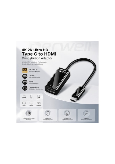 4k 2k Ultra Hd Type C To Hdmı Dönüştürücü Adaptör - Usb-c Tv Monitör Projeksiyon Görüntü Aktarım Kablosu Macbook İpad Samsung Galaxy Huawei Telefon Tablet Uyumlu Çok Fonksiyonlu Çevirici