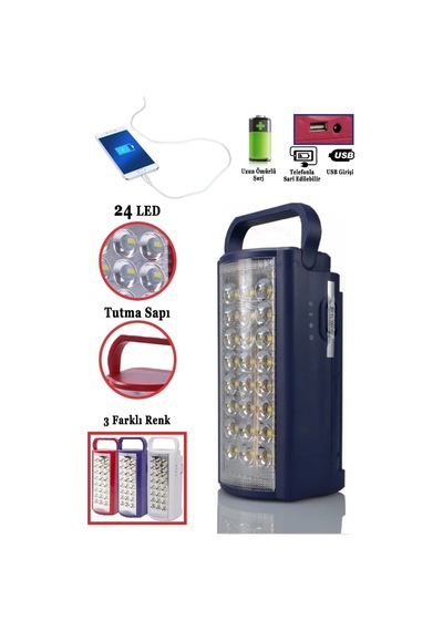 24 Led Ultra Güçlü Şarjlı Işıldak Powerbank El Feneri Kamp Masa Kafa Avcı Piknik Çadır Lambası Karışık