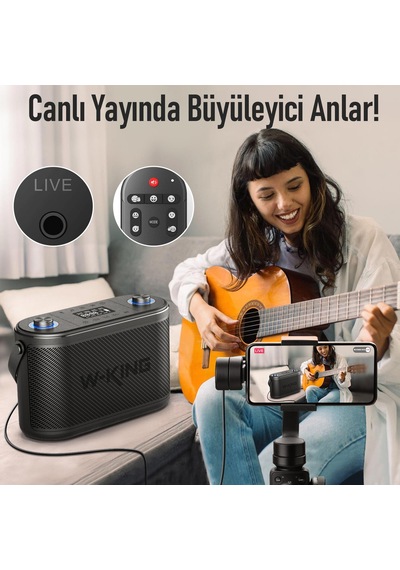 W-kıng H10 Bluetooth Hoparlör, 240w Karaoke Makinesi Boombox, 24 Saate Varan Çalma Süresi, Rec/mikro