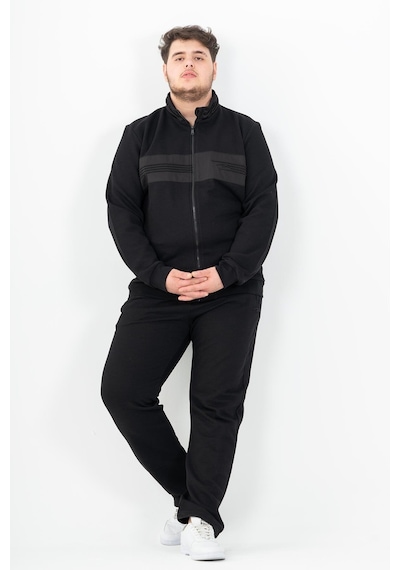 Maraton Sportswear Büyük Beden Erkek Dik Yaka Düz Paça Uzun Kol Basic Siyah-Siyah Eşofman Takımı 22436-Siyah-Siyah