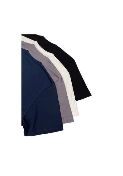 Erkek Slim Fit Dar Kesim Bisiklet Yaka Kısa Kol Pamuklu 4’lü Tişört Paketi Siyah Beyaz Gri Lacivert