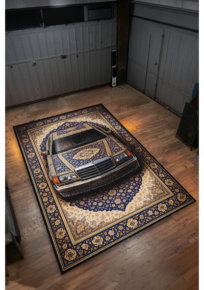 Mercedes Araba Desenli Halı Dijital Baskı Yıkanabilir Kaymaz Taban Leke Tutmaz