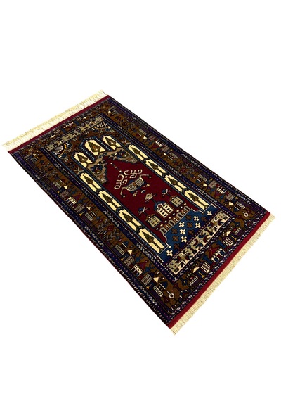 El Dokuma Sıfır Yahyalı Seccade 88x148 Kahve Kırmızı Kök Boya Yün Namazlık Kahverengi