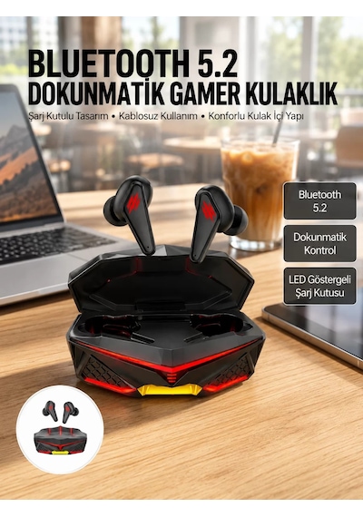 Dokunmatik Kontrol Tws Işıklı Kulakiçi Bluetooth Kulaklık Kablosuz Oyuncu Kulaklığı Yeni Nesil 1