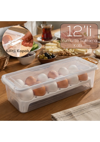 Porsima 1054 Peggy 12 Bölmeli Kapaklı Yumurta Kutusu Yumurtalık Buzdolabı Organizeri Saklama Kabı Beyaz - Şeffaf