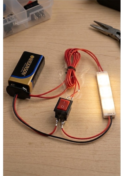 Led Deney Seti 1 Paket Basit Elektrik Devresi 9 Volt Pil Beyaz Led Işık Anahtar 9 Volt Pil Yatağı