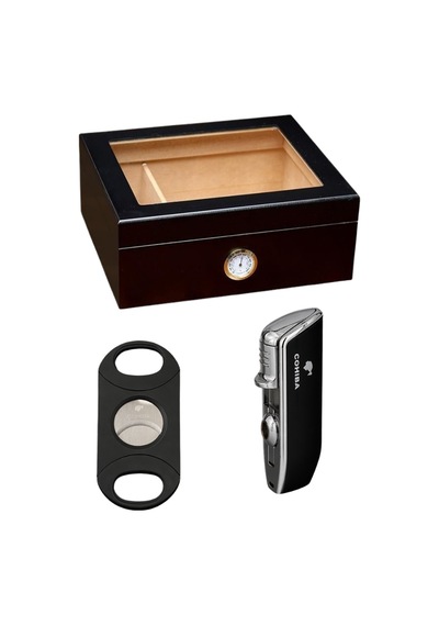 Ltng Humidor, Siyah Çakmak, Siyah Kesici Puro Başlangıç Seti - Pkt-bsetı