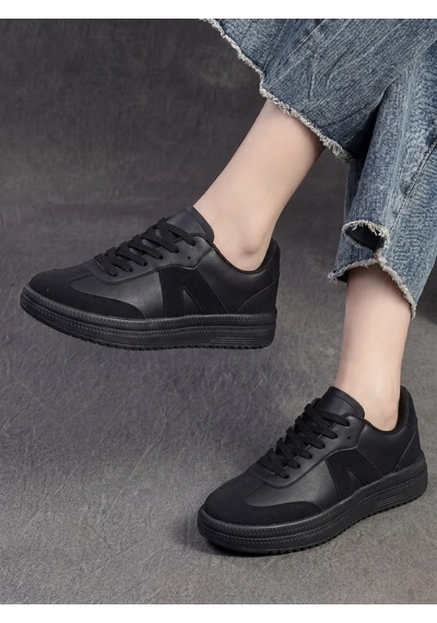 Kadın Sneaker Yüksek Taban Ortopedik Bağcıklı Spor Ayakkabı Retro Siyah 011
