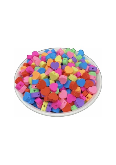 25 Adet Polimer Kil Renkli Kalp Model Fimo Boncuk,takı Yapımı