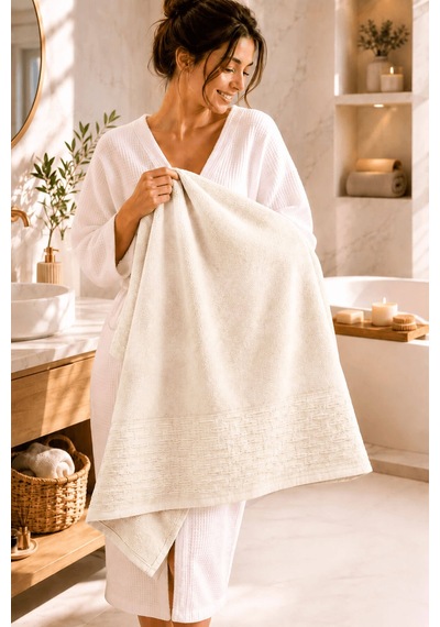 Banyo Havlusu %100 Pamuk 90x150 Cm Linea Collection 650 Gr Krem