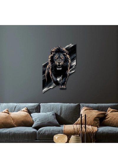 Siyah Aslan Metal Tablo Güçlü Hayvan Temalı Duvar Dekoru 50x75 Çok Renkli