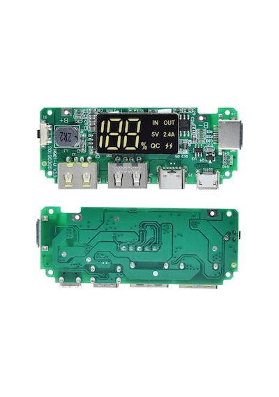 Powerbank Devresi Ekranlı 5v 2.4a Dual Usb Çıkış Type C Micro Usb Giriş Lityum Lion 18650 Pil Şarj