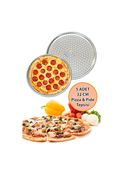 Nishev Premium 32cm Delikli Pizza, Lahmacun & Pide Tepsisi Seti 5 Parça Renkli