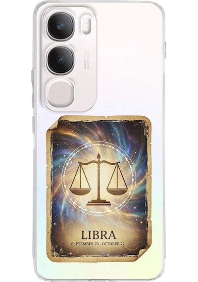 Vivo Y19s İle Uyumlu Burç Kartları Terazi Tasarımlı Şeffaf Silikon Kılıf Şeffaf