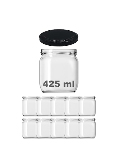 Afracam 425 Ml Metal Siyah Kapaklı Şeffaf Cam Kavanoz 10 Adet