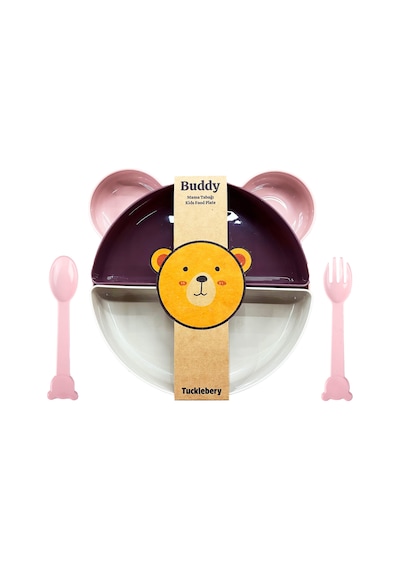 Tucklebery Buddy Mama Tabağı ve Çatal Kaşık Seti Pembe - Mor - Bej