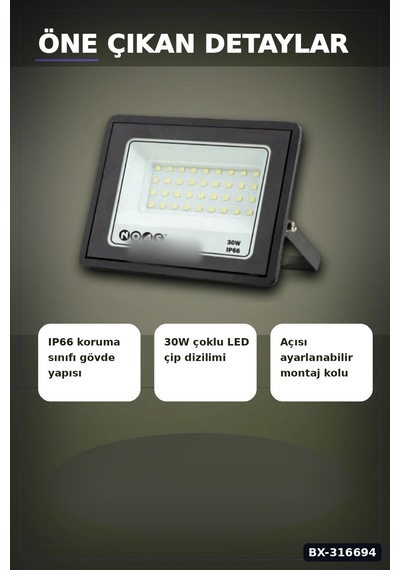 Led Projektör 30w 3200k Gün Işığı Ultra Slim Ip66 Dış Mekan Aydınlatma Bx-316694
